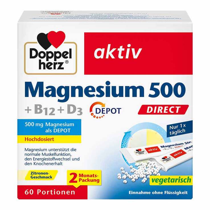 Doppelherz Magnesium 500 + B12 + D3 Depot Direct Pell., 60 St