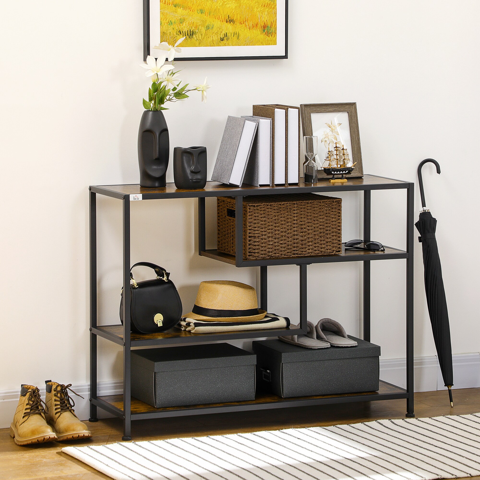 HOMCOM Konsolentisch mit Stahlrahmen schwarz, natur 99,6L x 33,6B x 74H cm