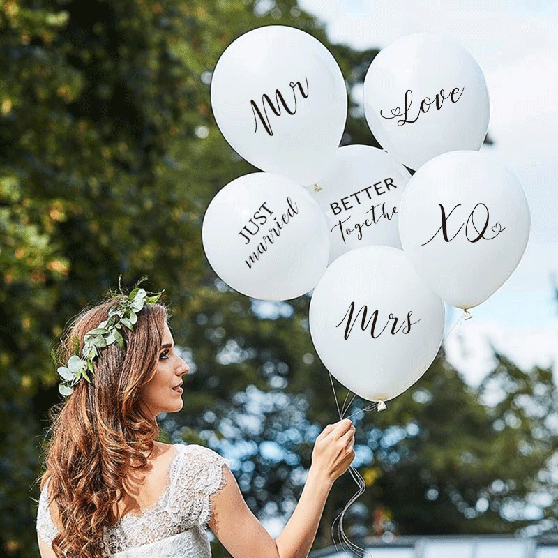 (6er Set) Ø25cm Mr. & Mrs. Party Ballons Hochzeits Latex Luftballons - Weiss