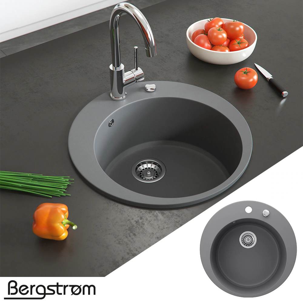 Granit Spüle Küchenspüle Einbauspüle Spülbecken+Drehexcenter+Siphon Grau