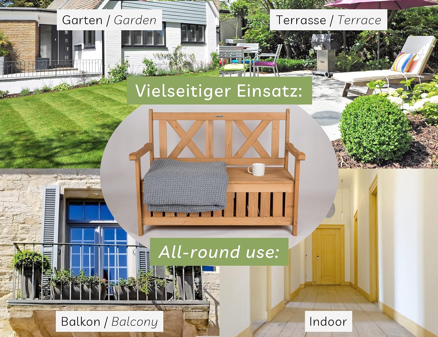 needs&wants für Dich NEU Holz-Gartenbank mit Stauraum und Abdeckung (Oxford 600D) sucht neues zuhause.