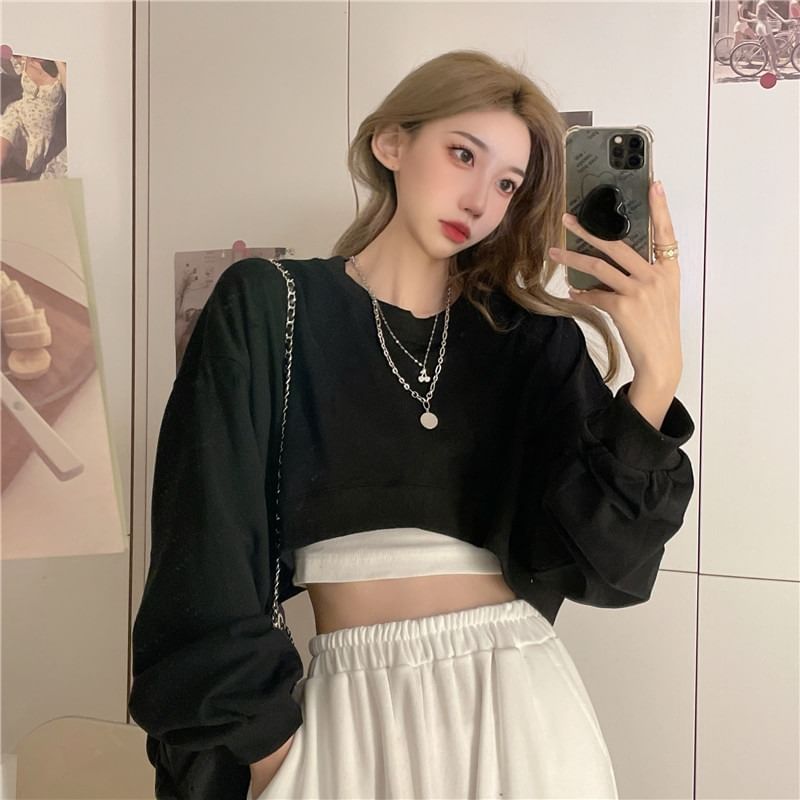 Shinsei - Effen cropped trui met ronde hals