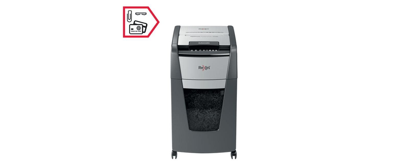 Aktenvernichter Rexel Optimum AutoFeed+ 225M, P-5<br>Automatischer Schredder (auto) für sichere Vernichtung vertraulicher Unterlagen (bis zu 225 Blatt)