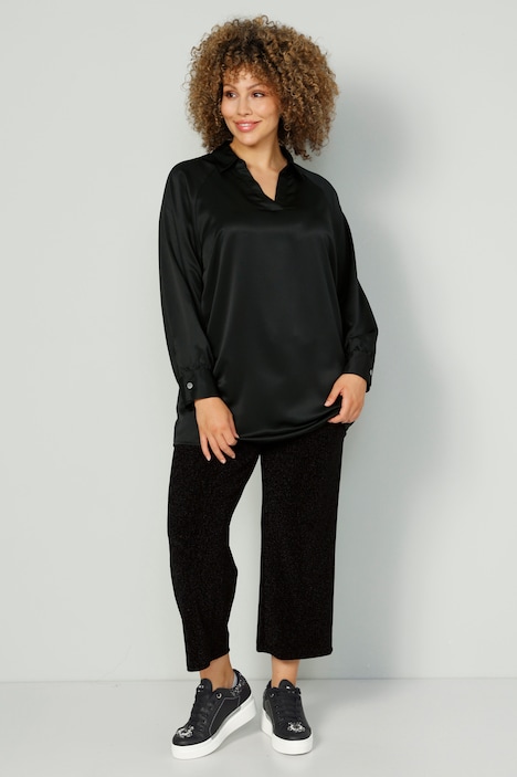 Bluse, Satin, Hemdkragen, Langarm