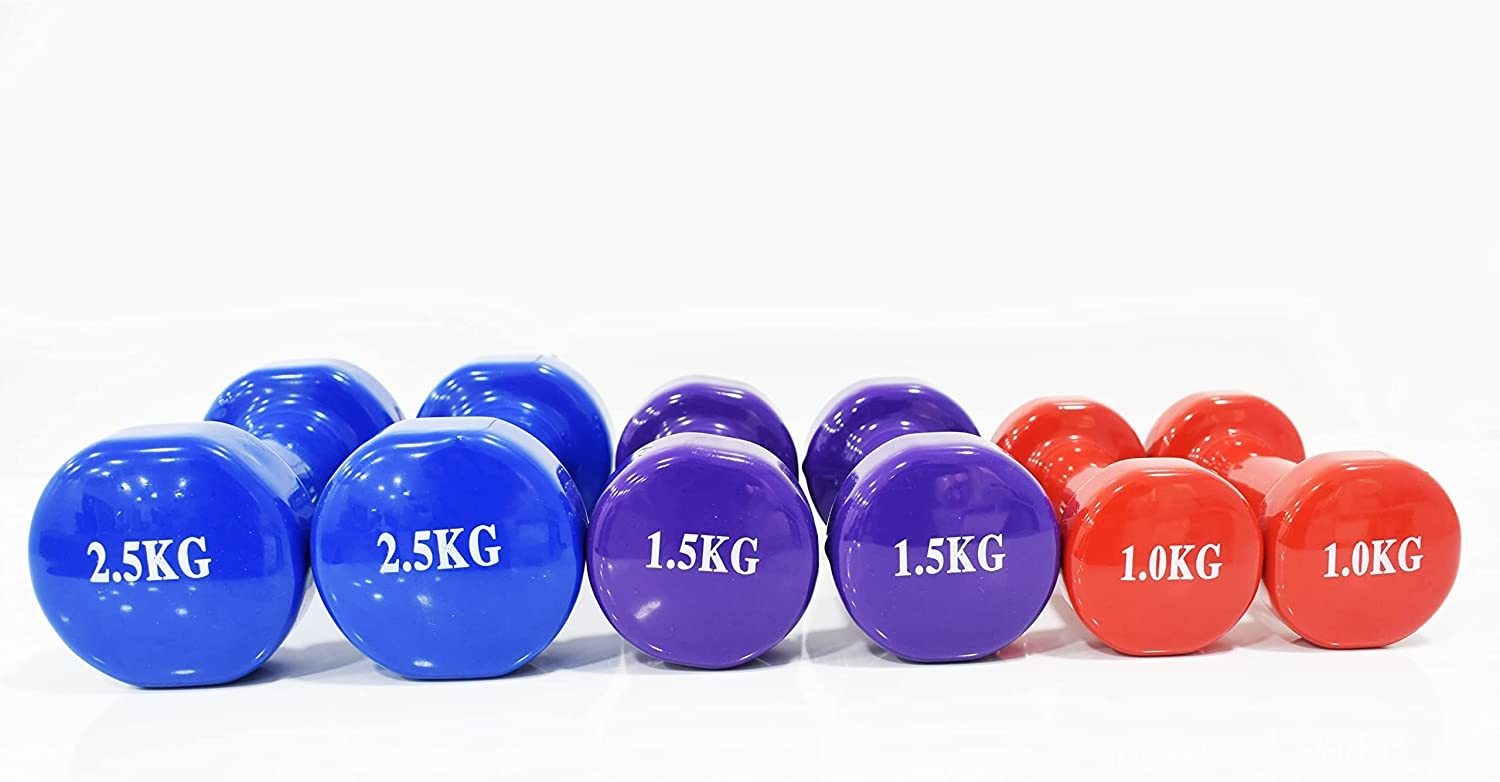 (7-tlg. Set) 10 kg Vinyl Fitness Kurzhanteln Sport Gewichte mit Aufbewahrungskoffer - Bunt