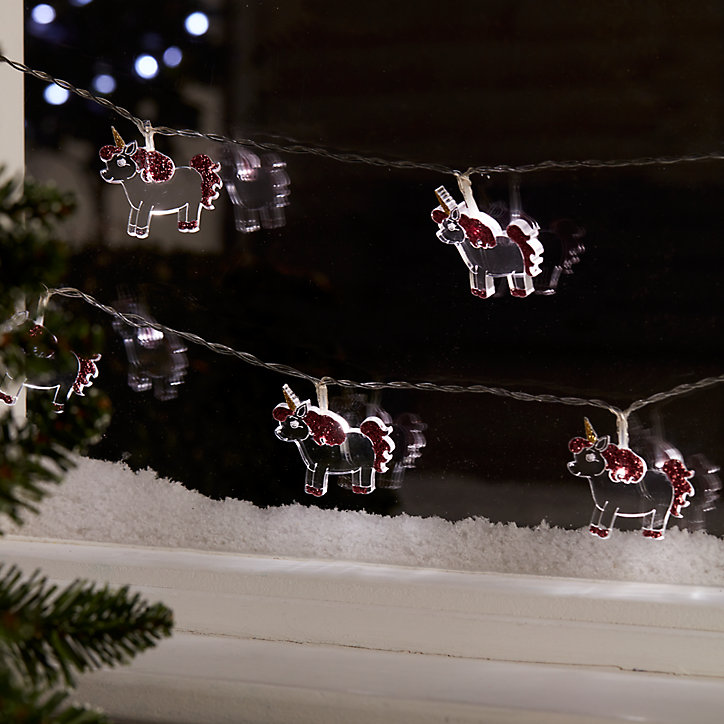 Guirlande lumineuse LED intérieure blanc froid câble transparent 1,65 m décor licorne