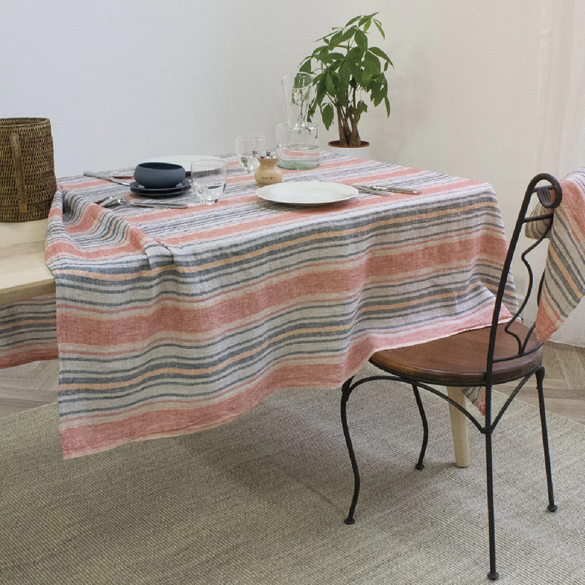 Nappe pur lin orange 155x260 Garnier Thiebaut