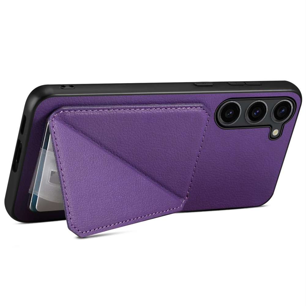 Samsung Galaxy S24  Plus Leder Hülle mit Kartenfach   Origami Kickstand Aufsteller im Litchi Look - Violett