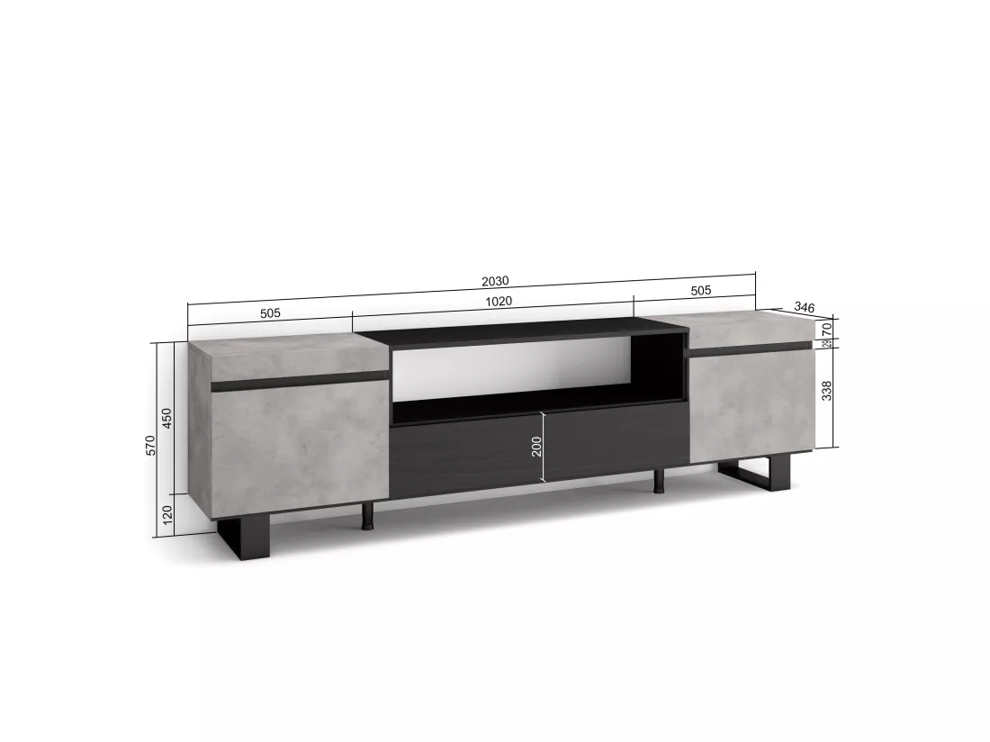 Meuble TV, Banc Télé, 200x57x35cm, Pour les TV jusqu'à 80