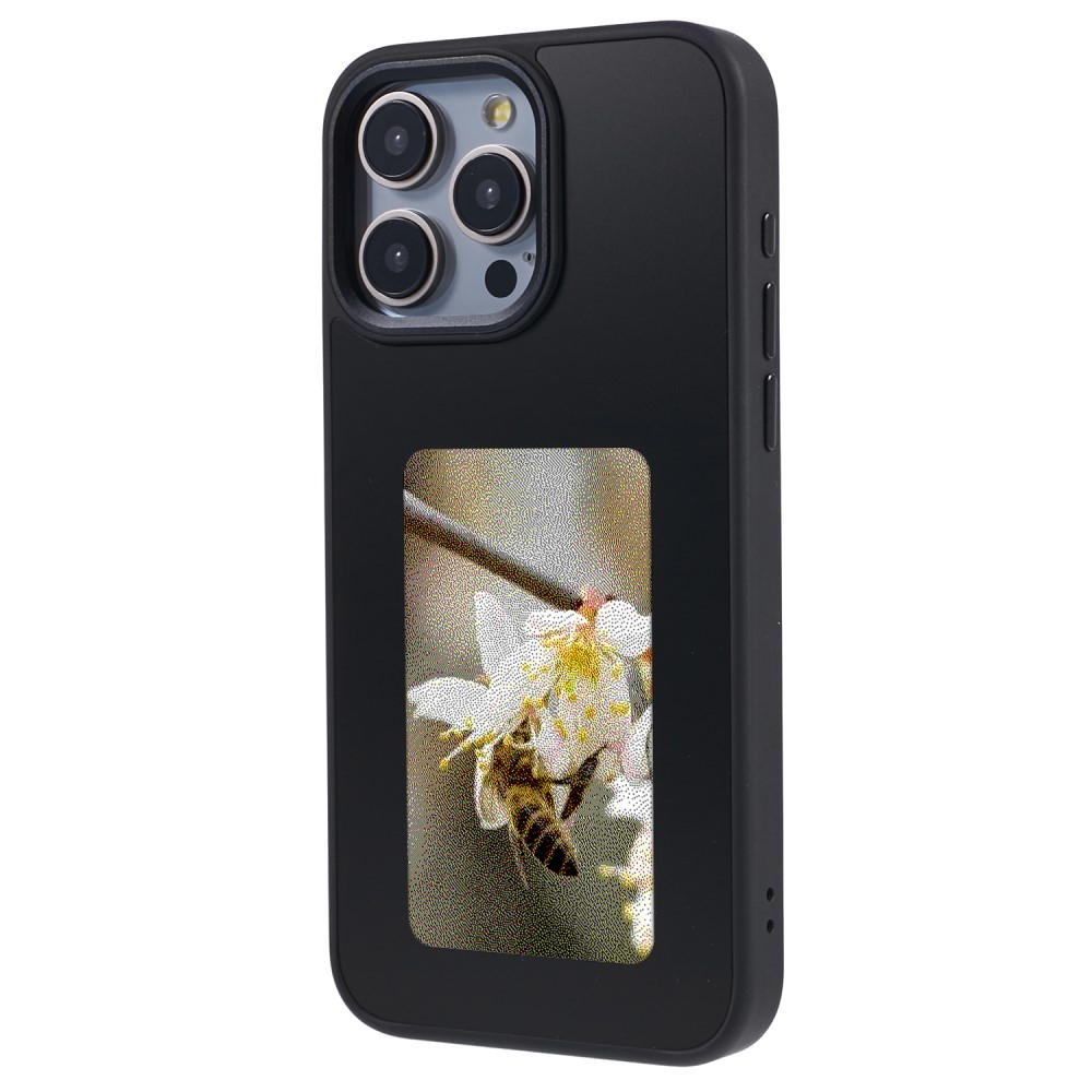 iPhone 15 Pro Max Hybrid Hülle TPU Bumper mit Acryl Rückseite   DIY E-Ink Display mit NFC Technologie - Schwarz
