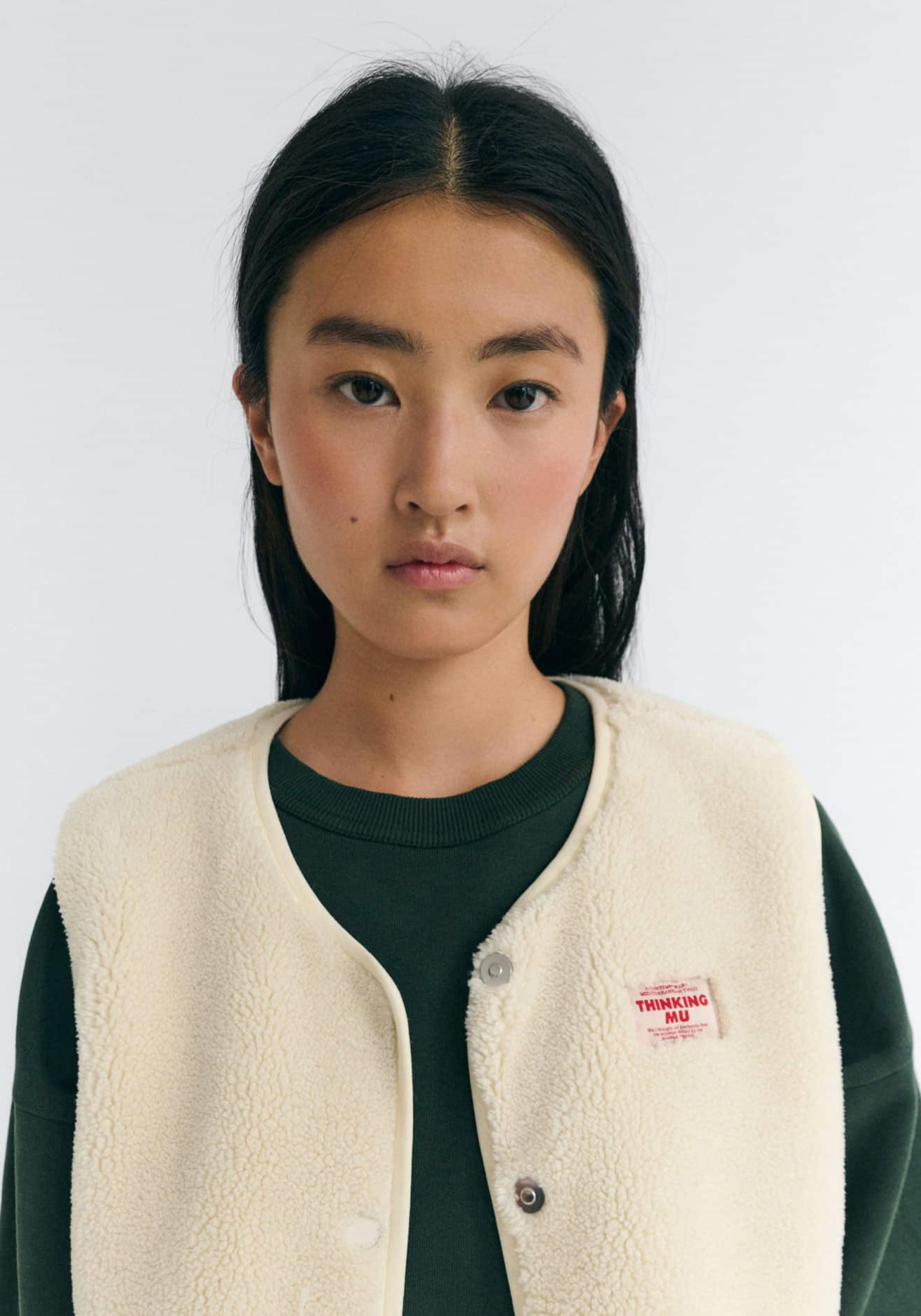Thinking Mu Fleece-Weste Jay Ivory