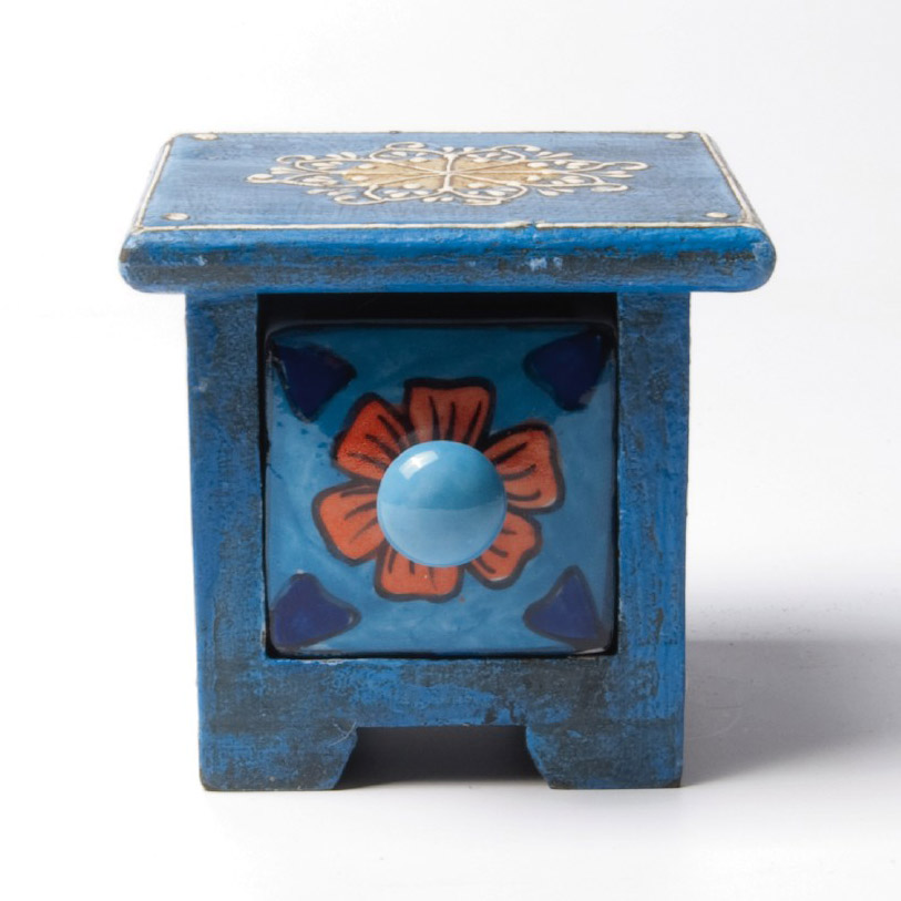 Schubladentruhe mit 1 Schublade, hellblau, L 10 cm, B 10 cm, H 9 cm von fischer's lagerhaus