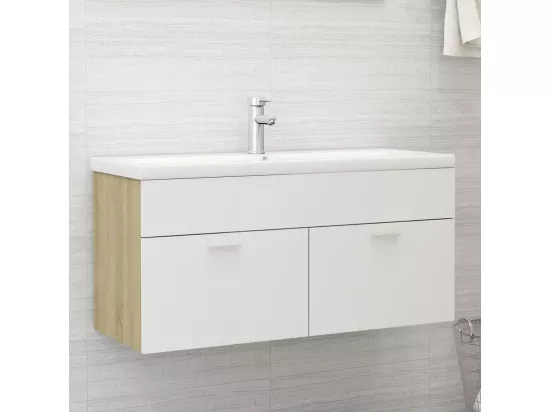 Armoire d'évier Blanc et chêne sonoma 100x38,5x46