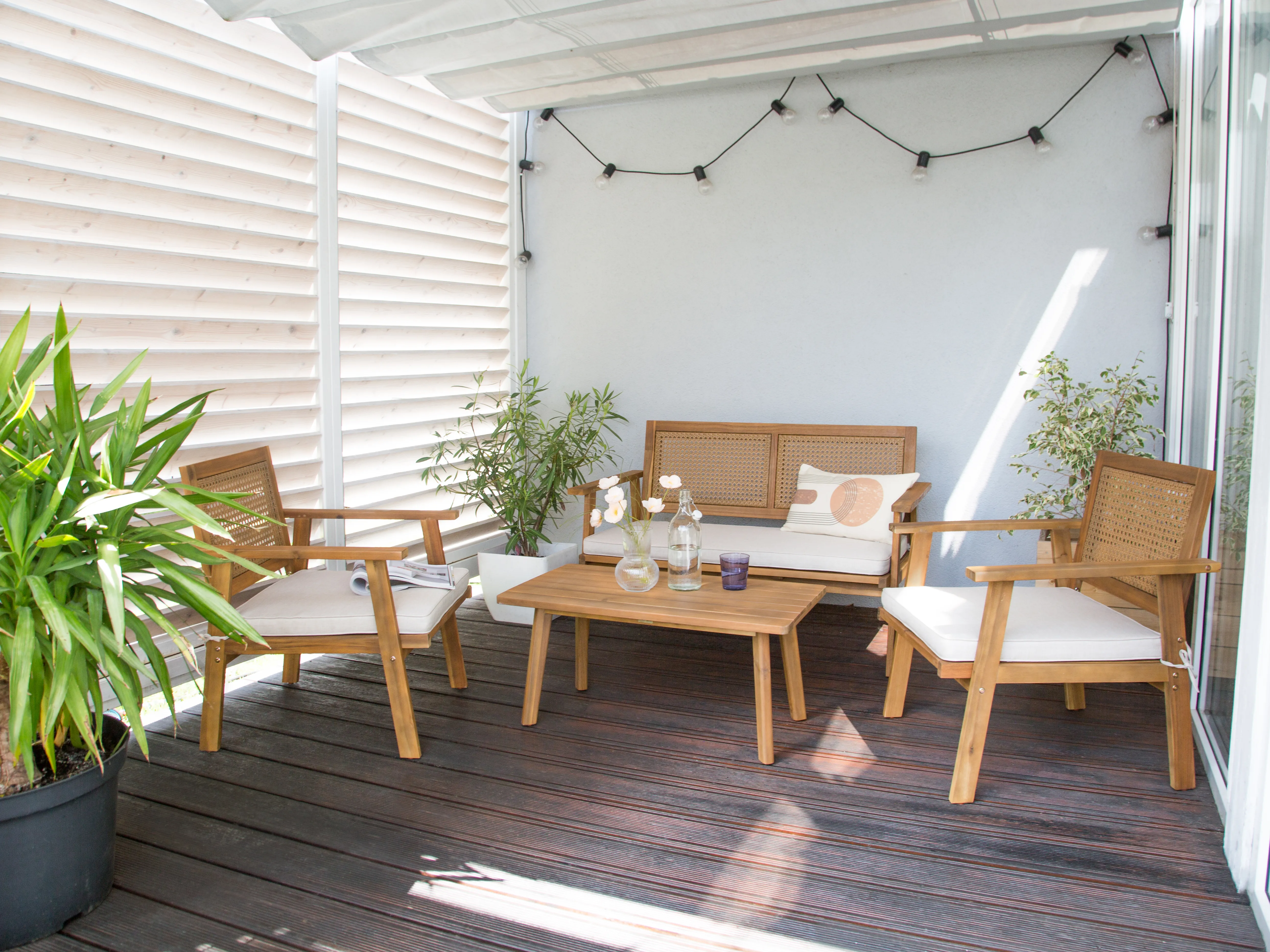 Loungeset met tafel 4-zits ARENELLA Gecertificeerd acaciahout Lichtbeige