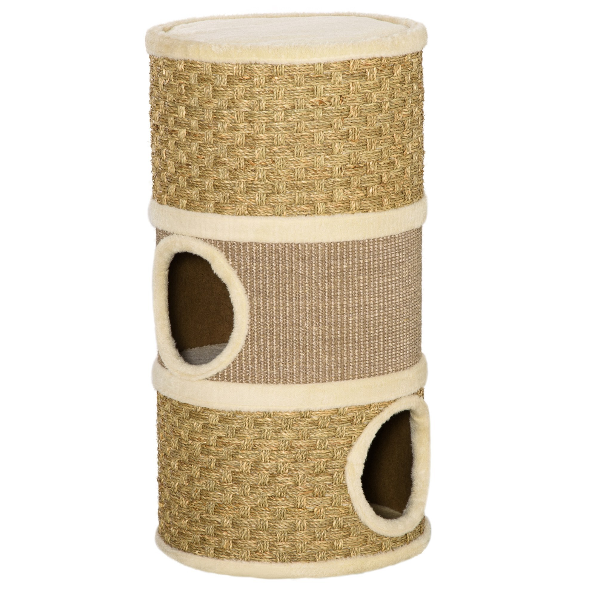 PawHut Katzenkratzturm 3 Stockwerke, Kratzbaum Khaki, Braun 37,5 x 37,5 x 70 cm (LxBxH)
