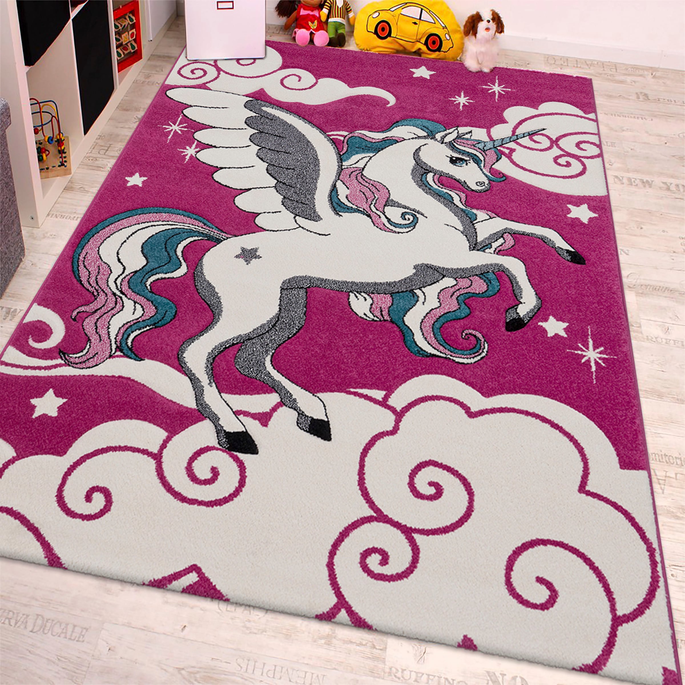 Paco Home Kinderteppich »Diamond 640« rechteckig 16 mm Höhe 3D-Design, Motiv Einhorn & Sterne, Kinderzimmer