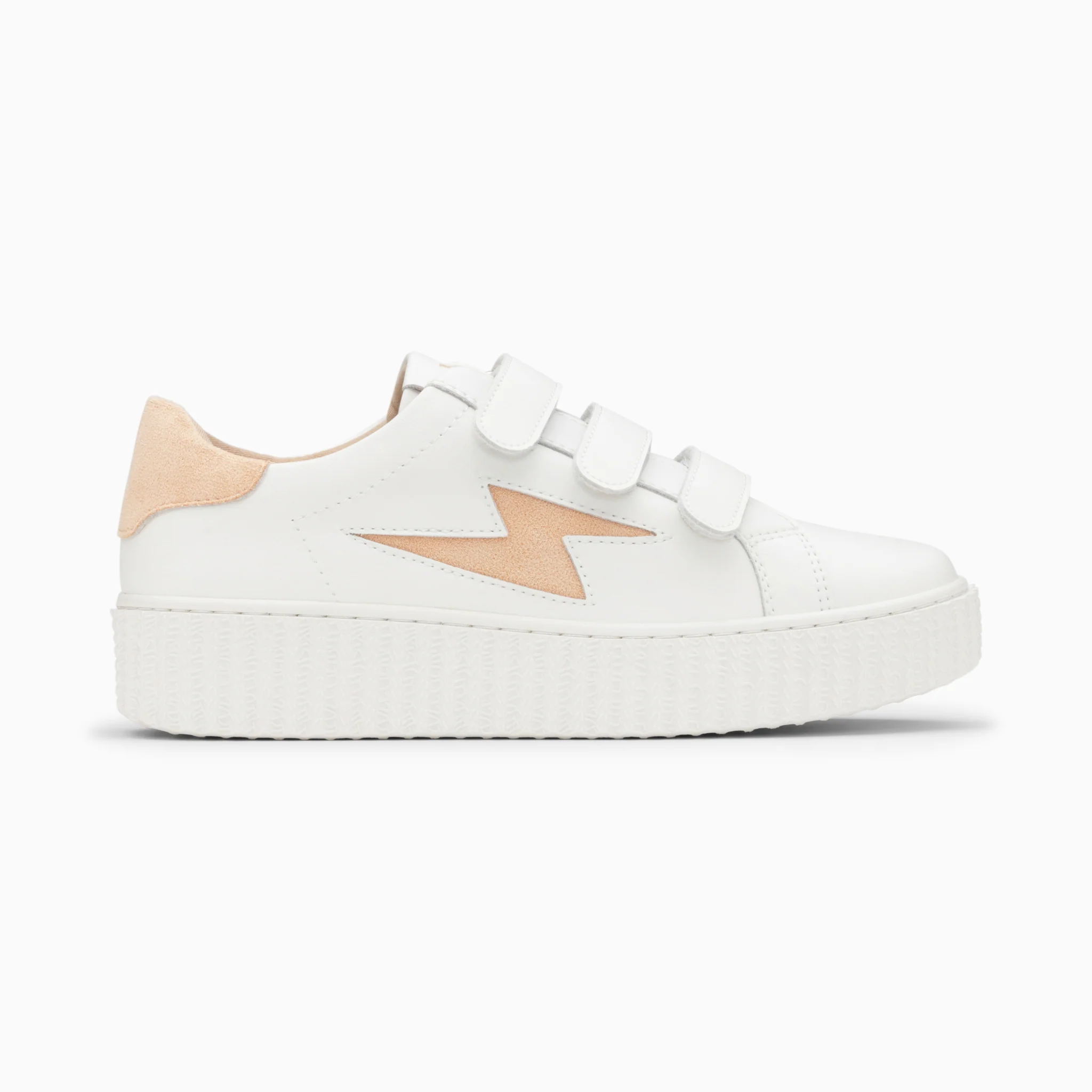 Sneakers-Baskets éclair Vicky blanc et orange pêche à scratchs