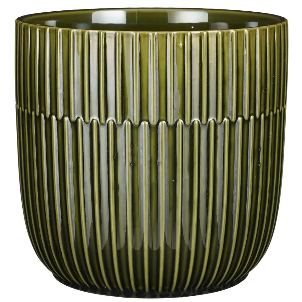 Mica Decorations - Plantenpot - groen - stripes - D19 x H18 cm