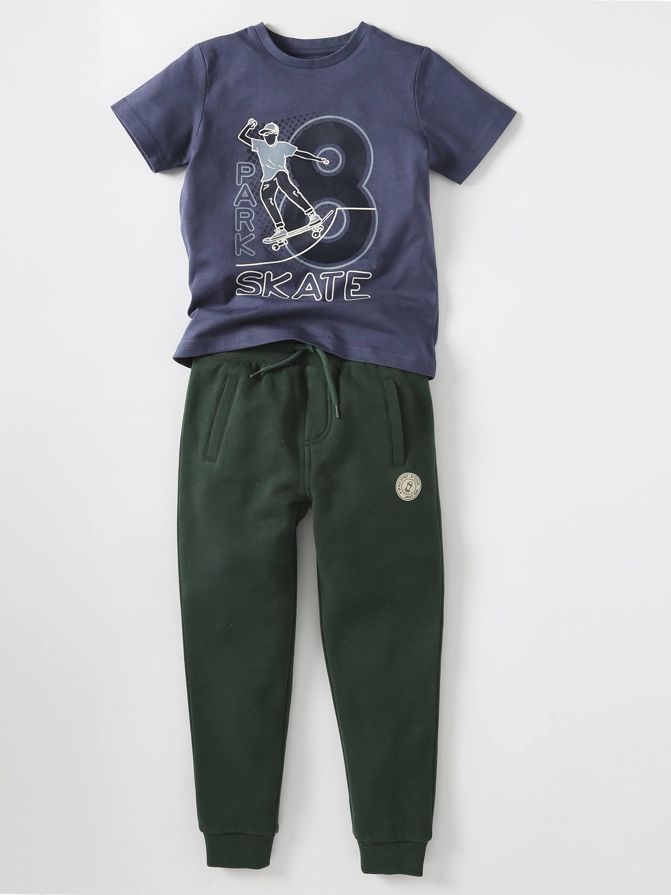 Calça de moletom estilo jogging, preta mesclada escura para menino