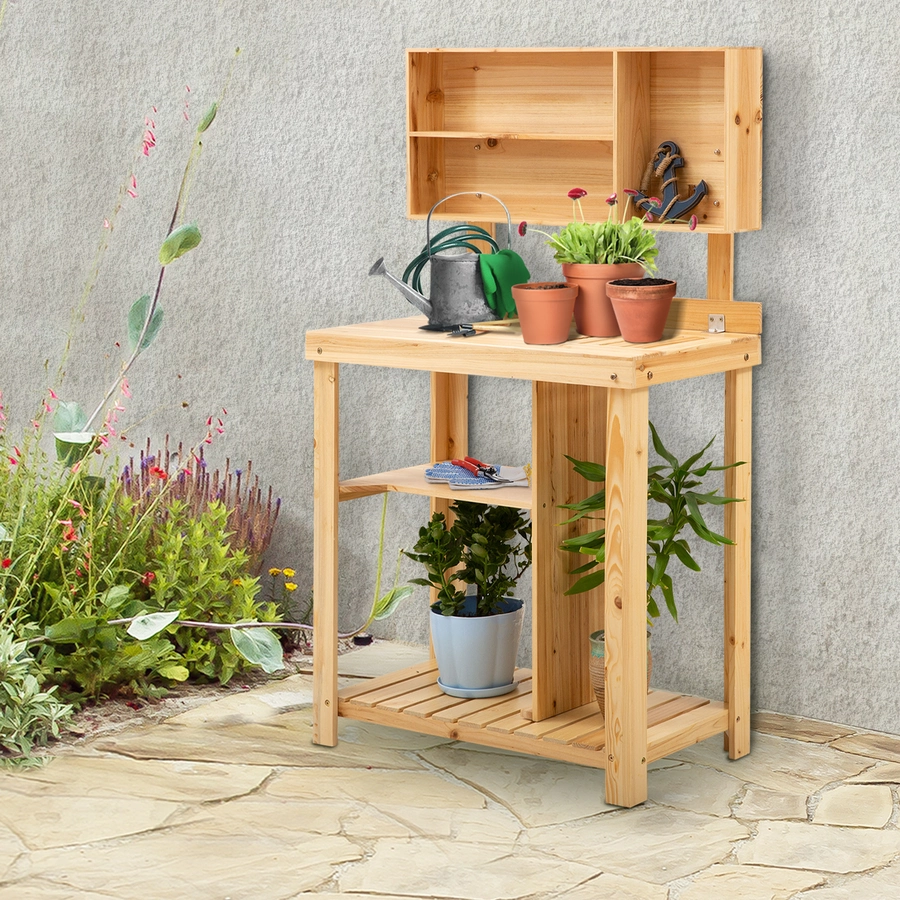 Outsunny Gärtnertisch mit Ablage natur