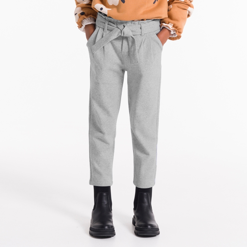 Pantalon chino ceinturé gris fille