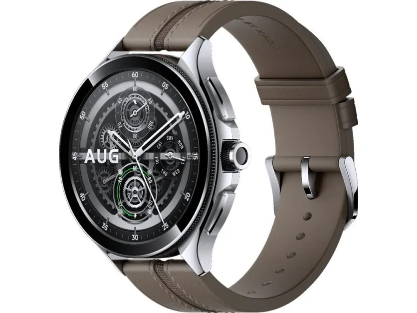 [OUTLET] - Xiaomi Watch 2 Pro - 46 mm - sølv rustfrit stål - smart ur med rem - læder - brun - håndledsstørrelse: 135-205 mm - display 1.43