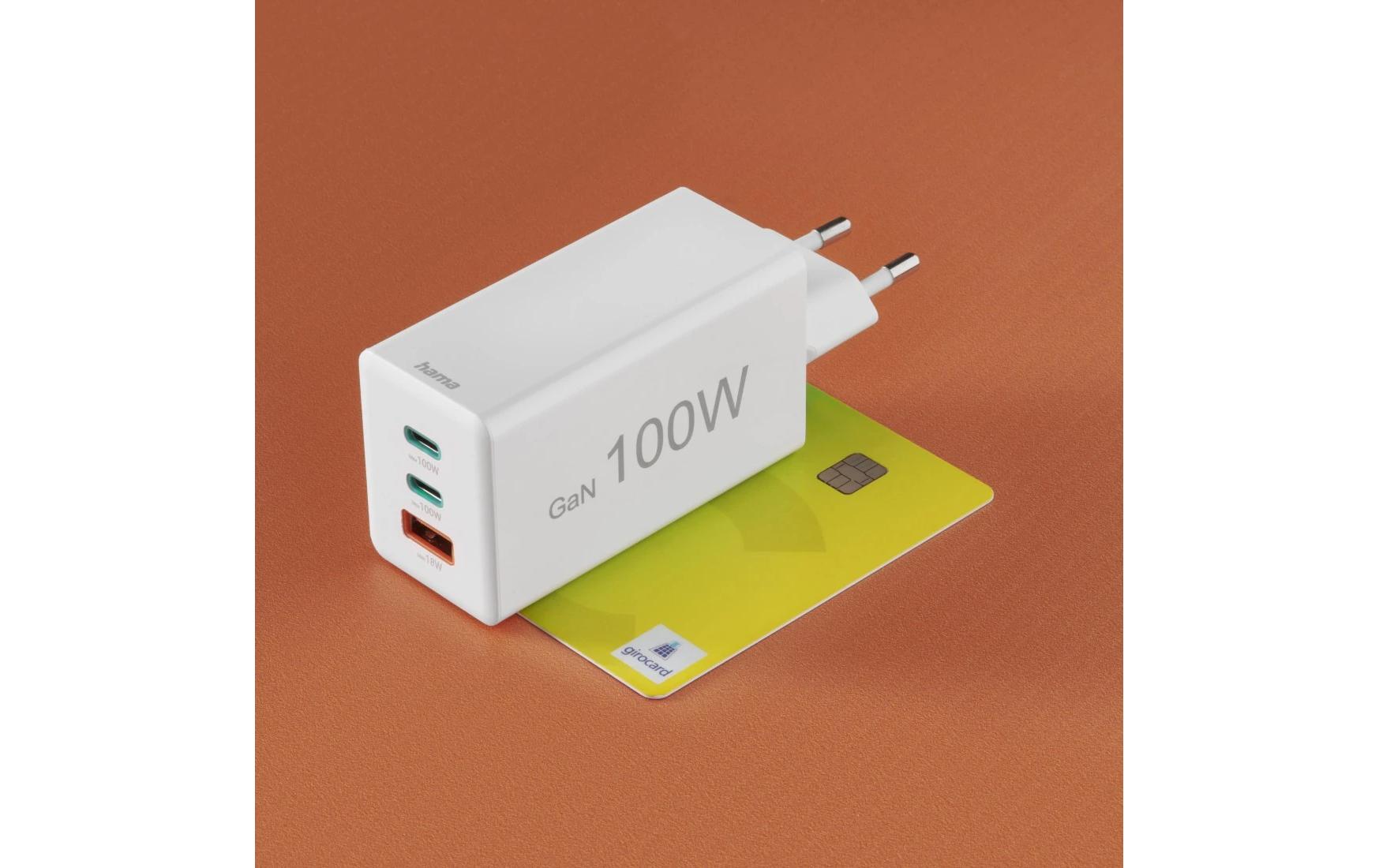 USB-Wandladegerät Gan charger 1x USB-A 2x USB-C 100 W WeissSchnellladegerät mit 1x USB-A und 2x USB-C