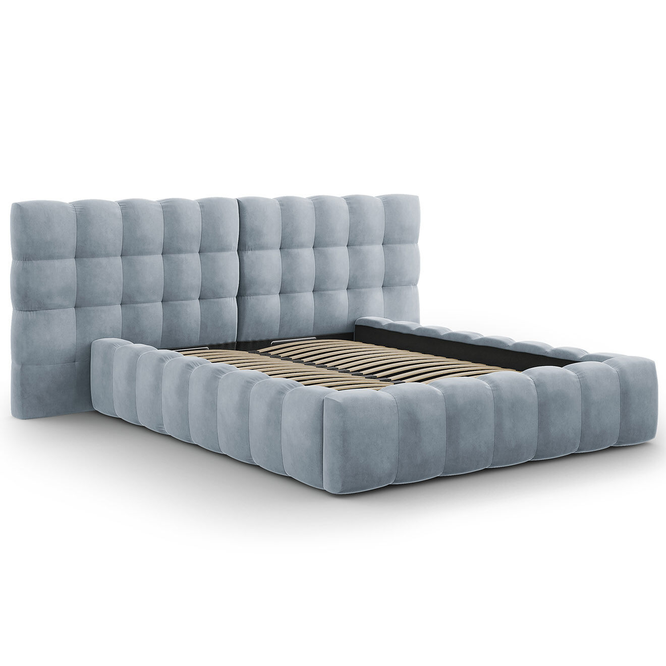 Cosmopolitan Design Lit avec coffre de rangement Bali Velours bleu clair - 160x200 cm