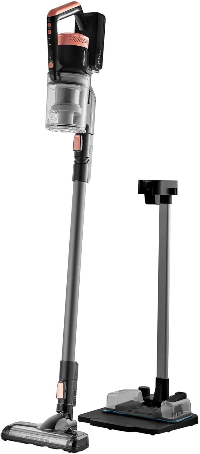 GRUNDIG VCP 5030 3-in-1 Akku Stielstaubsauger mit Wischfunktion, 3 Saugkraftstufen, 25, 2 Volt Li-Ion Akku, 700 ml Staubaufnahmevolumen, bis zu 45 Minuten Betriebszeit, 81 Dezibel, Schwarz / Kupfer