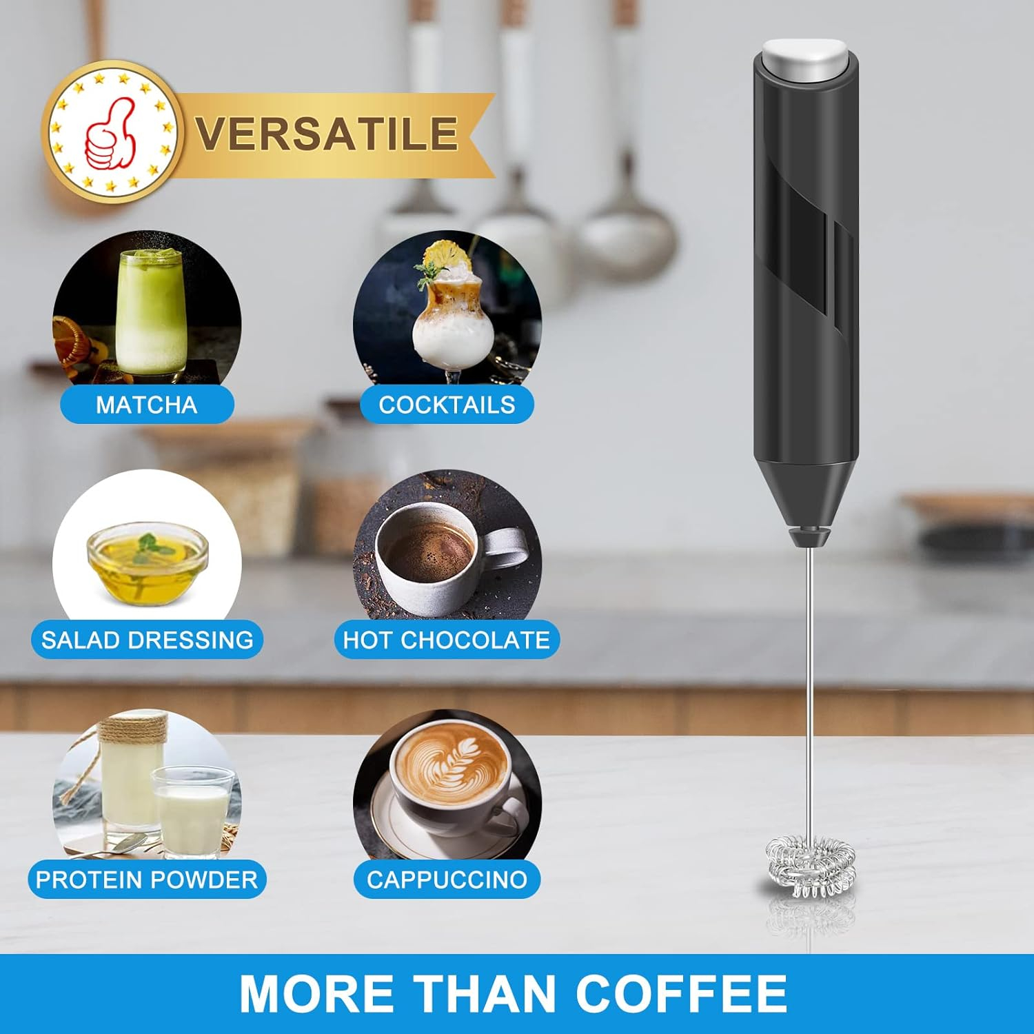 Milch Aufschäumer Handmixer für Kaffee   Milch (Batteriebetrieben) - Schwarz