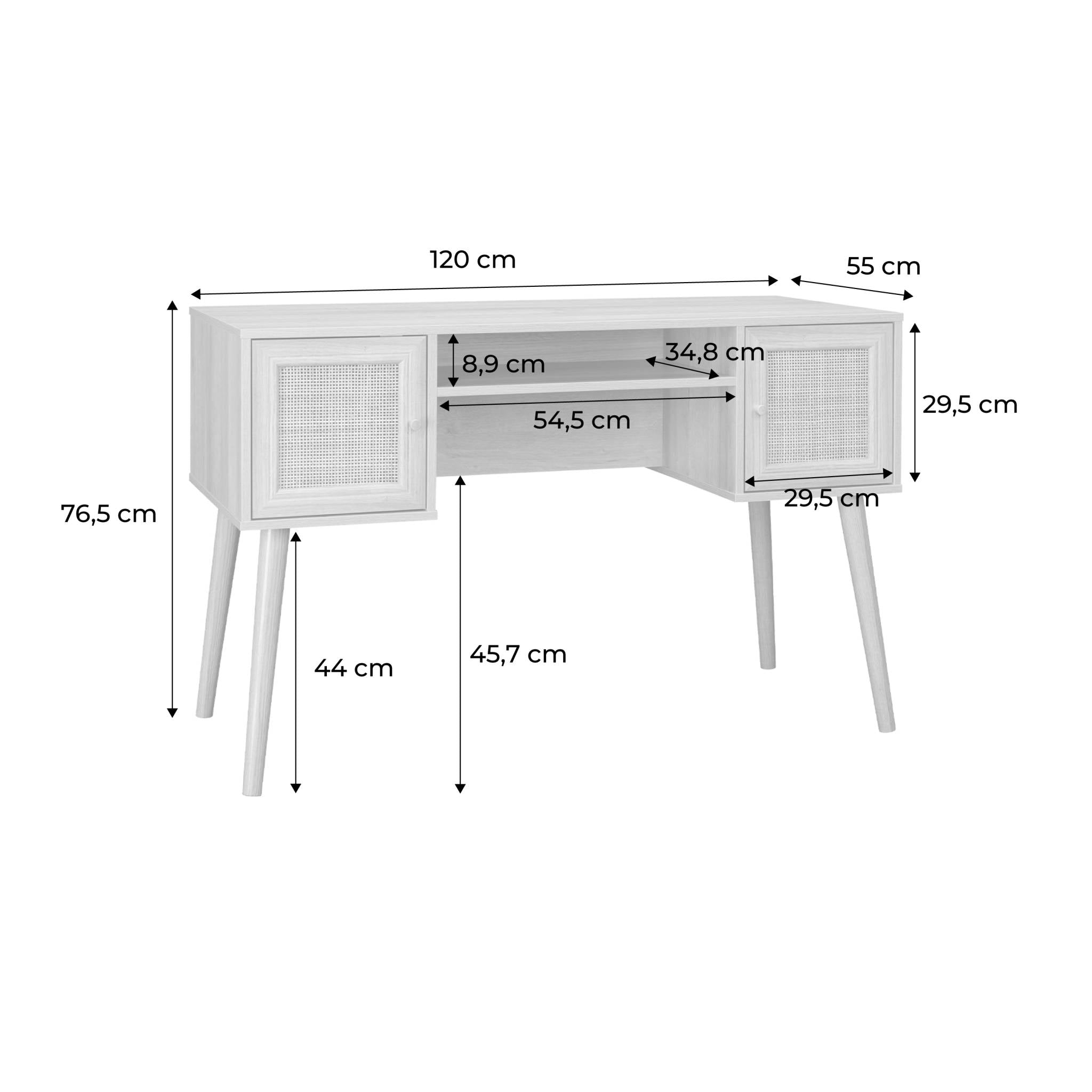 sweeek - Bureau decor hout en vlechtwerk 2 deuren