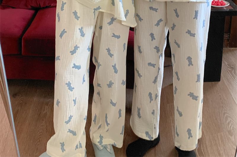 Sadelle - Bijpassende pyjamaset voor koppels: top met lange mouwen en konijnenprint + broek