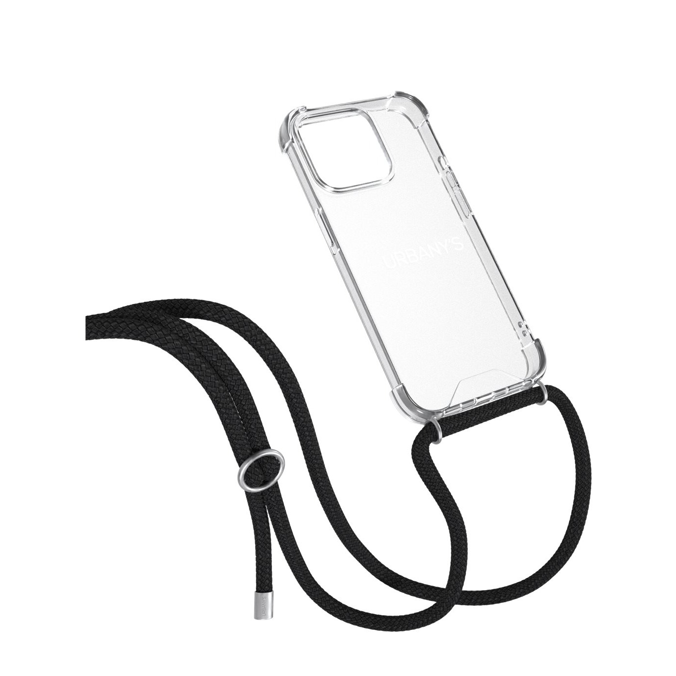 (130cm) iPhone 16 Pro Night Owl Necklace Hybrid Hülle Air Cushion Fallschutz   Handykette (PN-TS-I16P-NOS) - Transparent / Schwarz