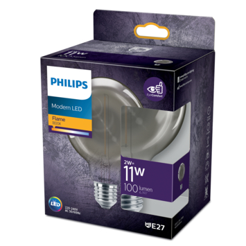 Philips LED globe E27 15W filament smoky niet dimbaar