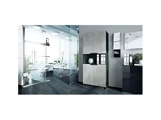 Armoire de rangement avec 5 compartiments et 4 portes, noir mat/aspect béton oxyde (82 x 184 x 37 cm)