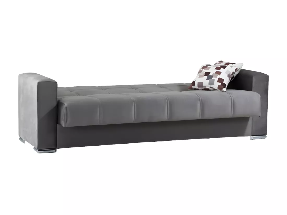 Canapé Francisco, Canapé conteneur 3 places linéaire, Canapé de salon en tissu rembourré avec ouverture clic-clac, 226x85h91 cm, Gris