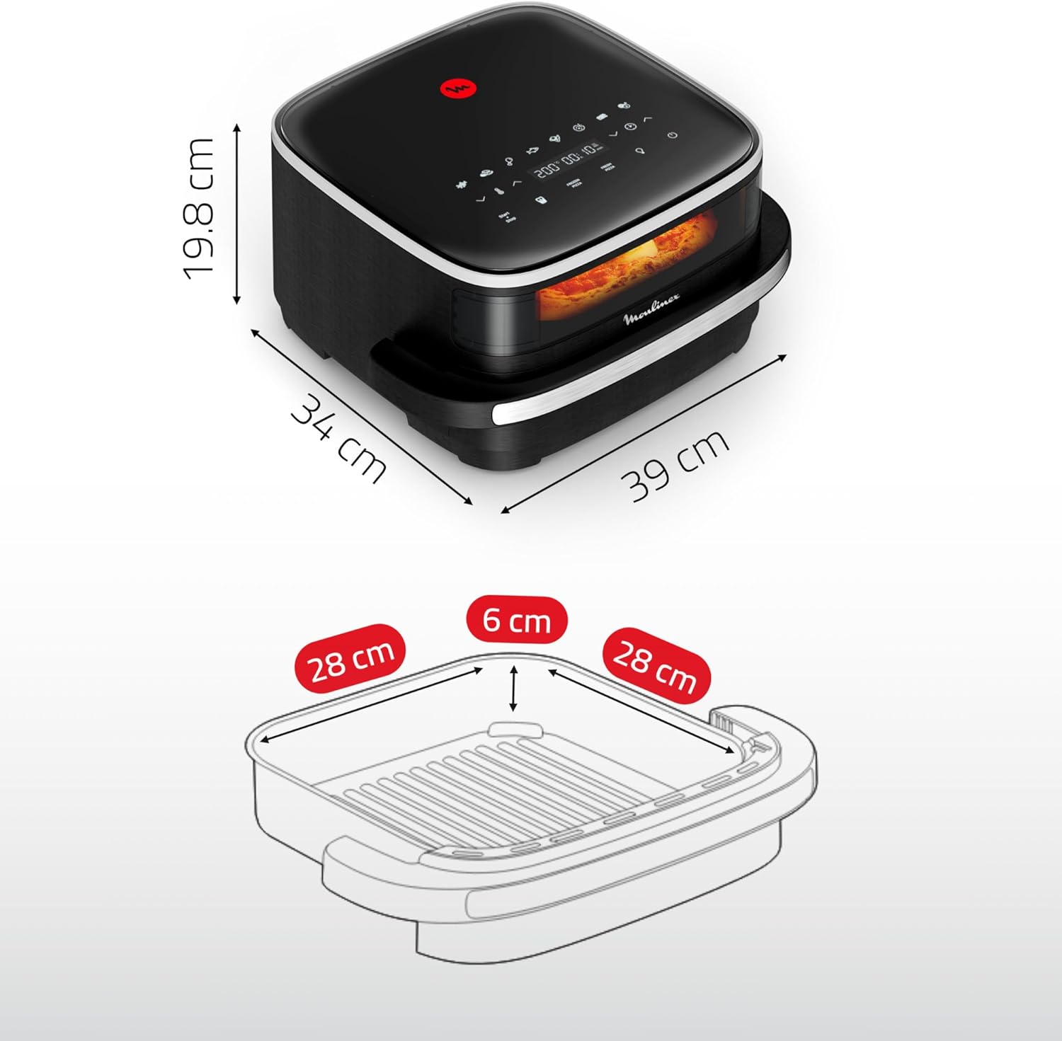 Moulinex Easy Fry XL Surface & Pizza 4L, Air fryer, Très grande surface de cuisson, Compact, Fenêtre de visualisation, Noir, AL4018F0