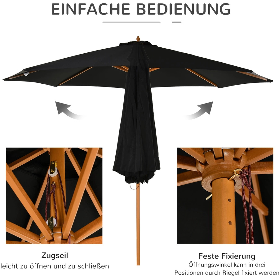 Outsunny Sonnenschirm aus Holz schwarz