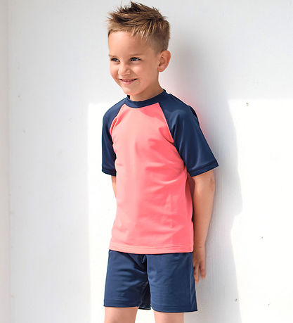 Petit Crabe Bådebluse - Raglan - UV50+ - Nectarine/Blue