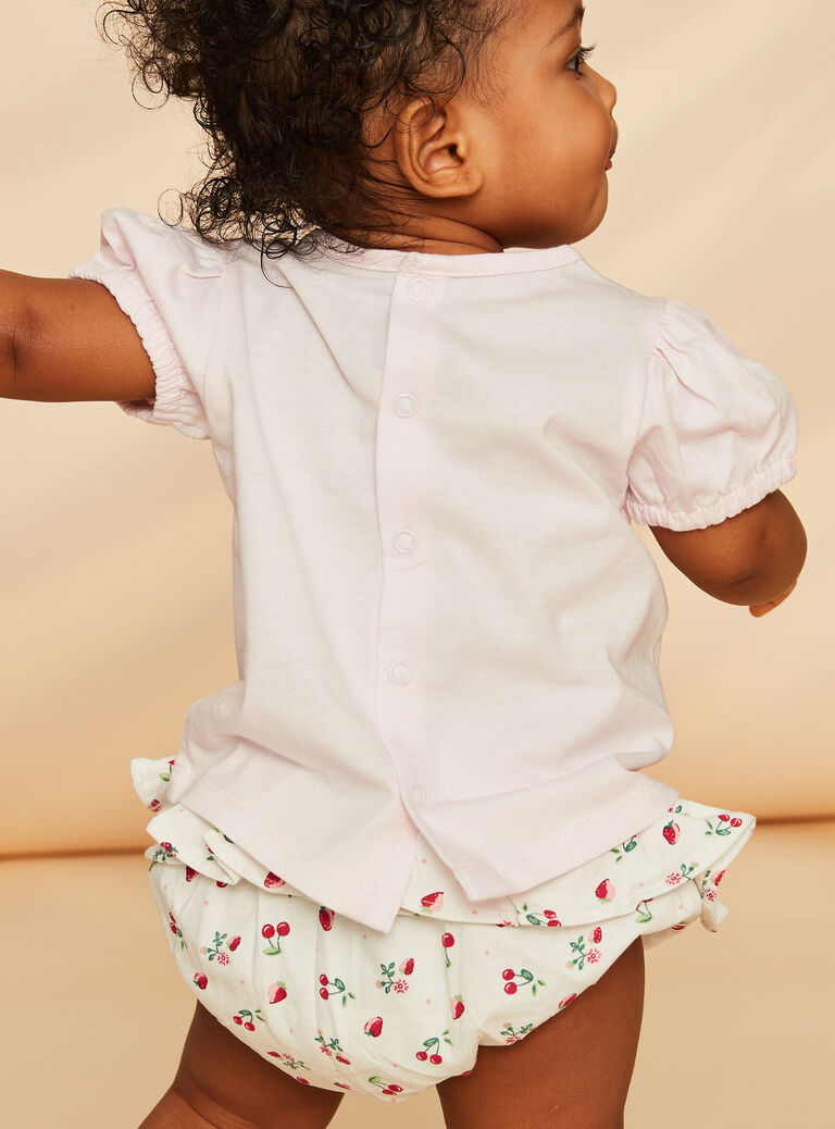 T-shirt et bloomer rose et blanc en jersey