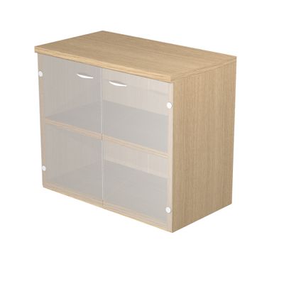 Bibliothèque basse Trend - L80xP35xH72 cm - 2 portes en verre dépoli - imitation chêne