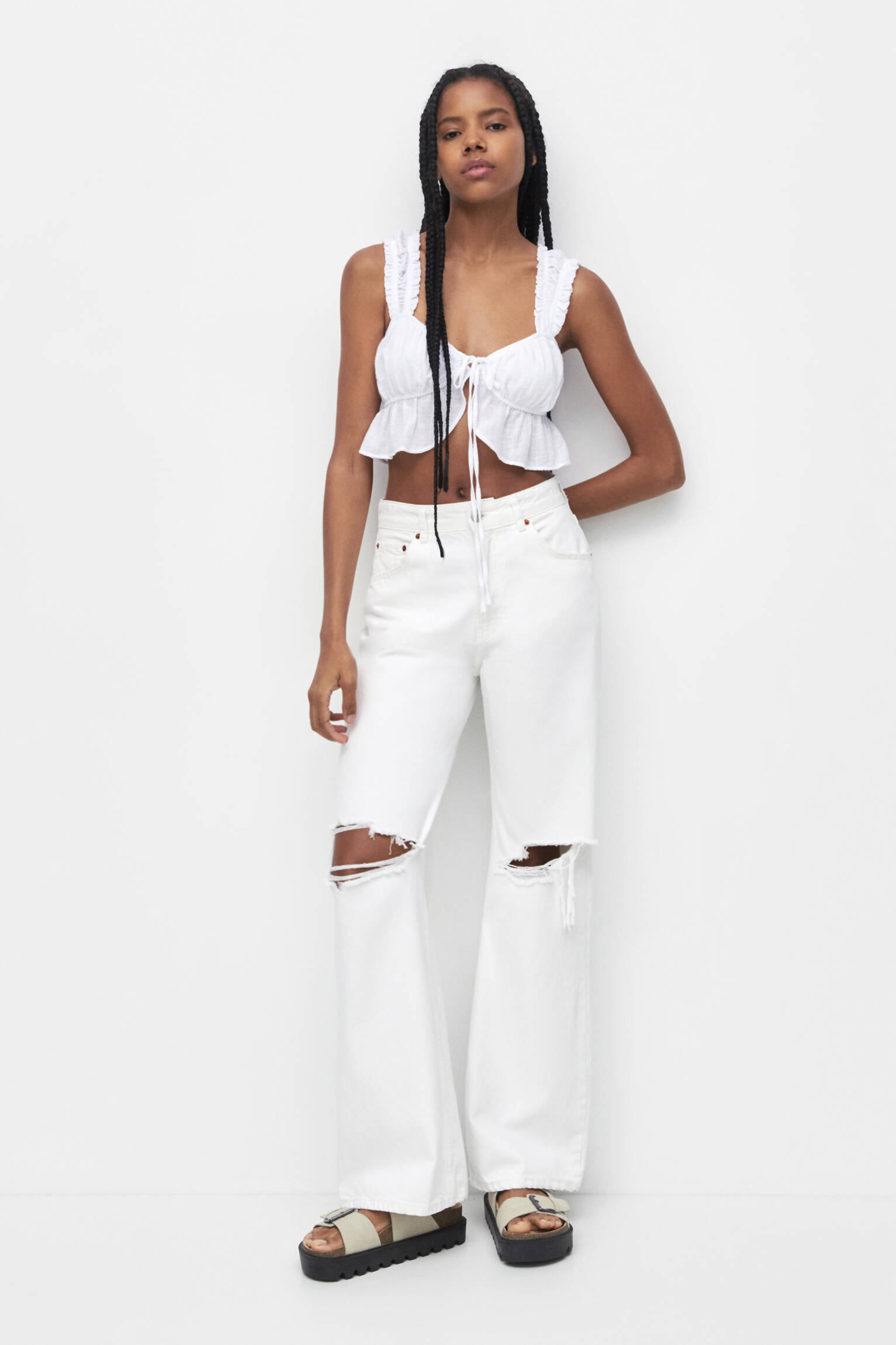 Top cropped com laço - branco