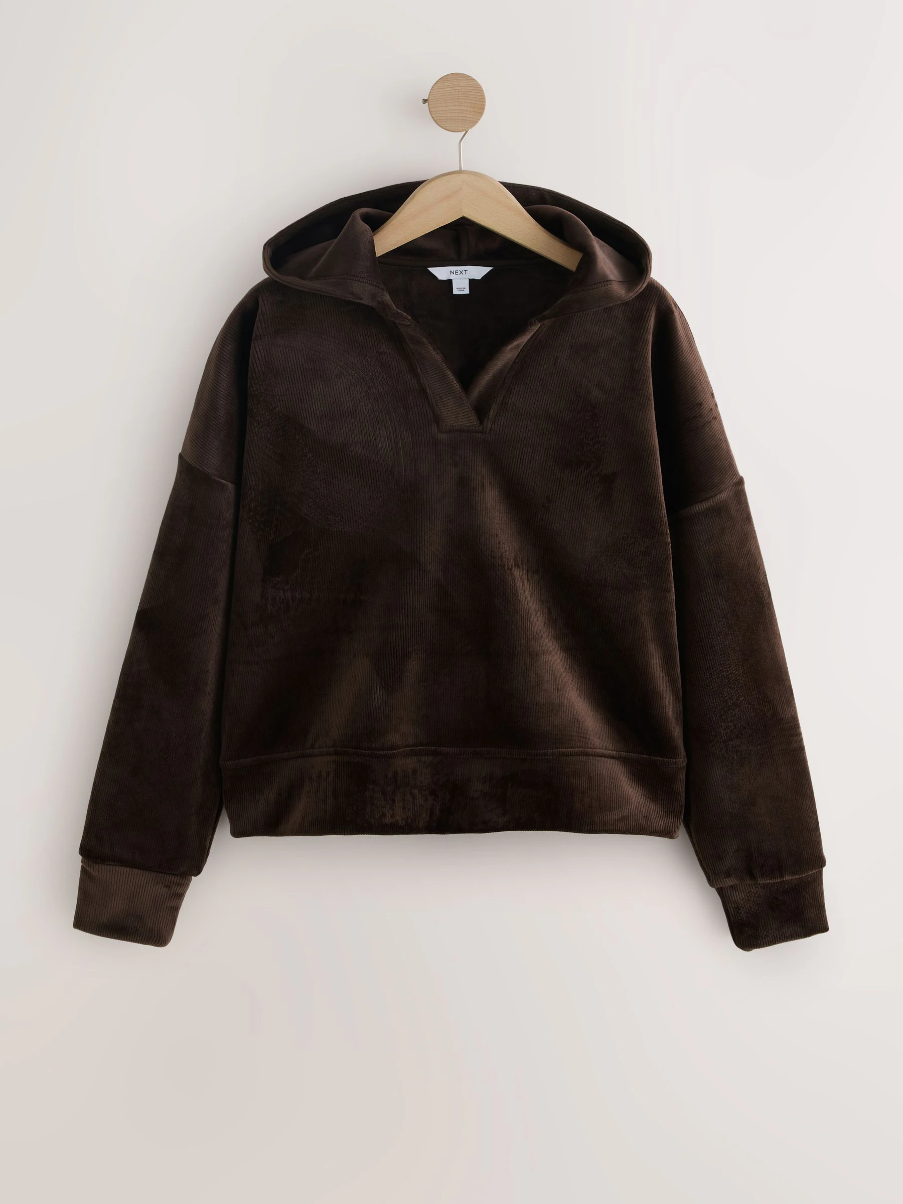 Chocoladebruin - Soft Feel Cord Long Sleeve Hoodie