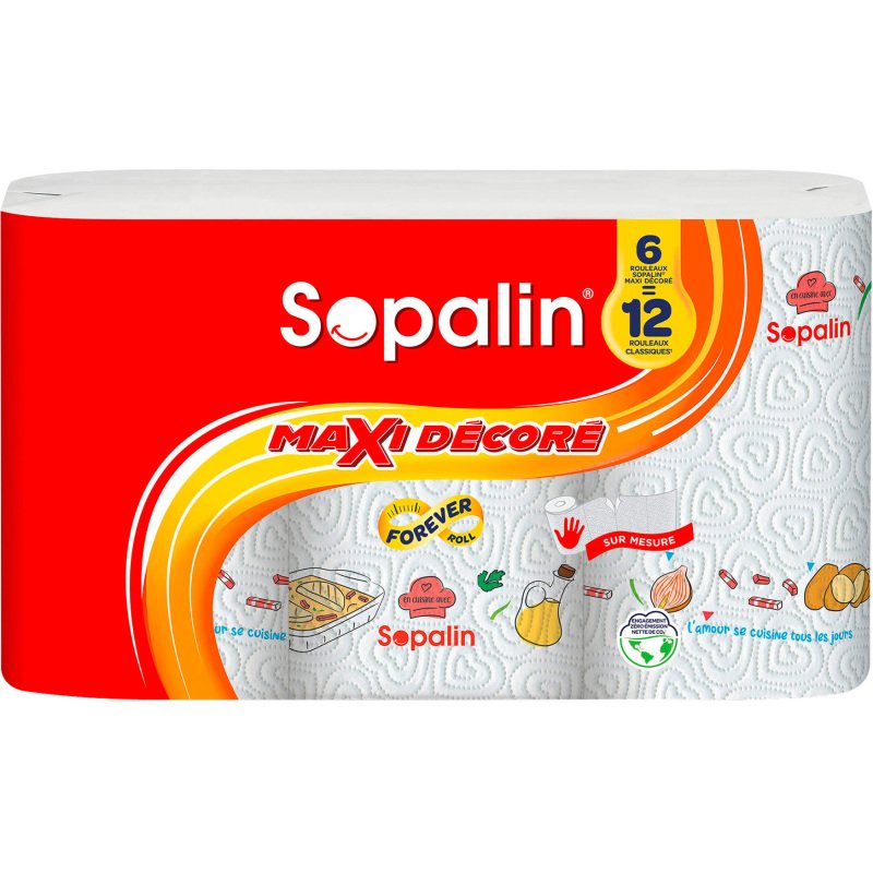 Essuie-tout Sopalin Sur Mesure décoré 6 maxi rouleaux = 12 rouleaux classiques