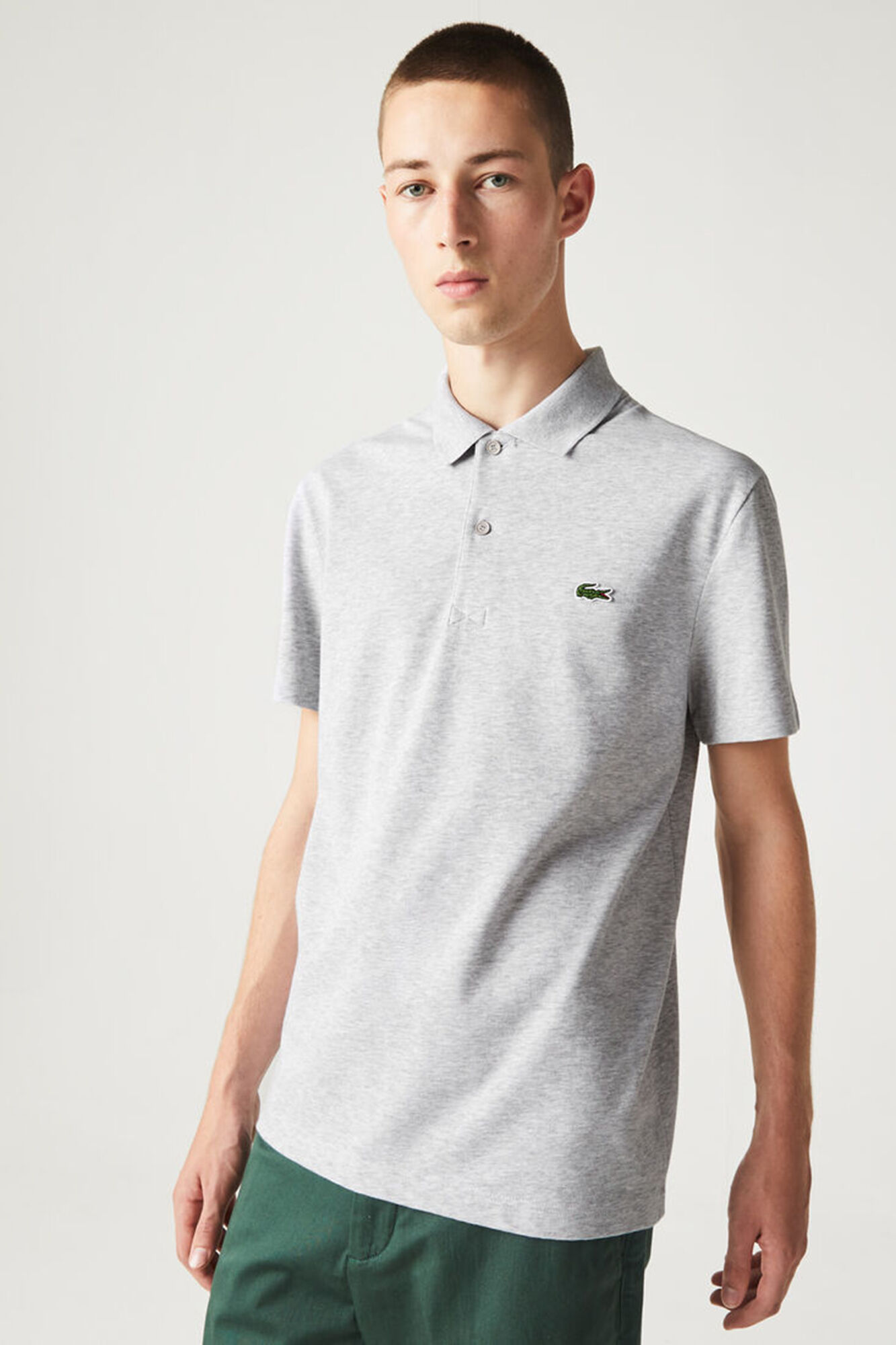 Camisa polo com bordado de crocodilo - Cinza