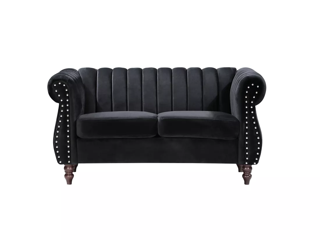 Canapés chesterfield 3 places et 2 places en velours noir TRUMBO