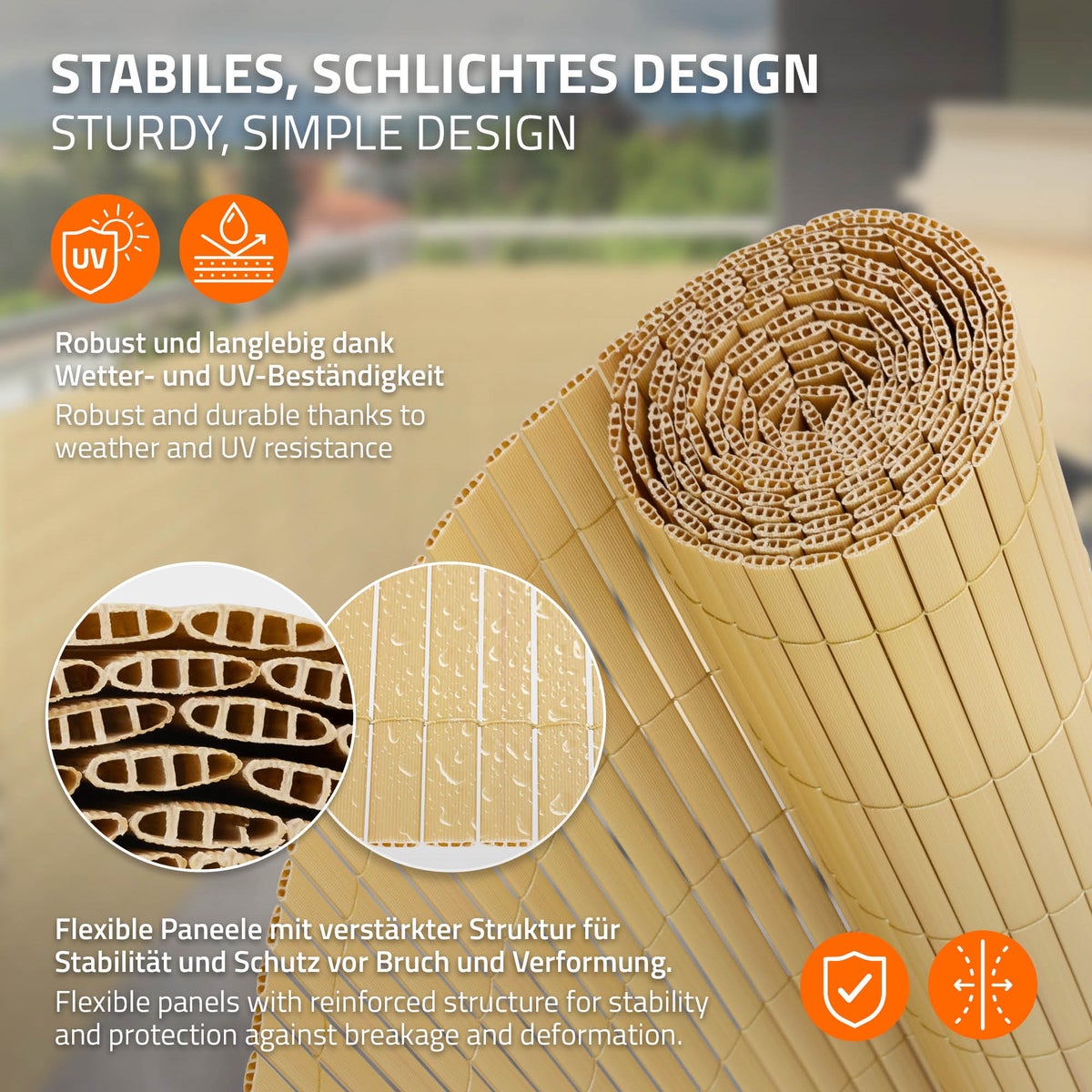 ECD Germany PVC-inkijkschermmat 80x400 cm, bamboe, inkijkscherm met 3-voudige wapening, UV-bestendig, waterdicht, windwerend, balkonbekleding, schuttingscherm, inkijkscherm voor tuin, balkon, terras