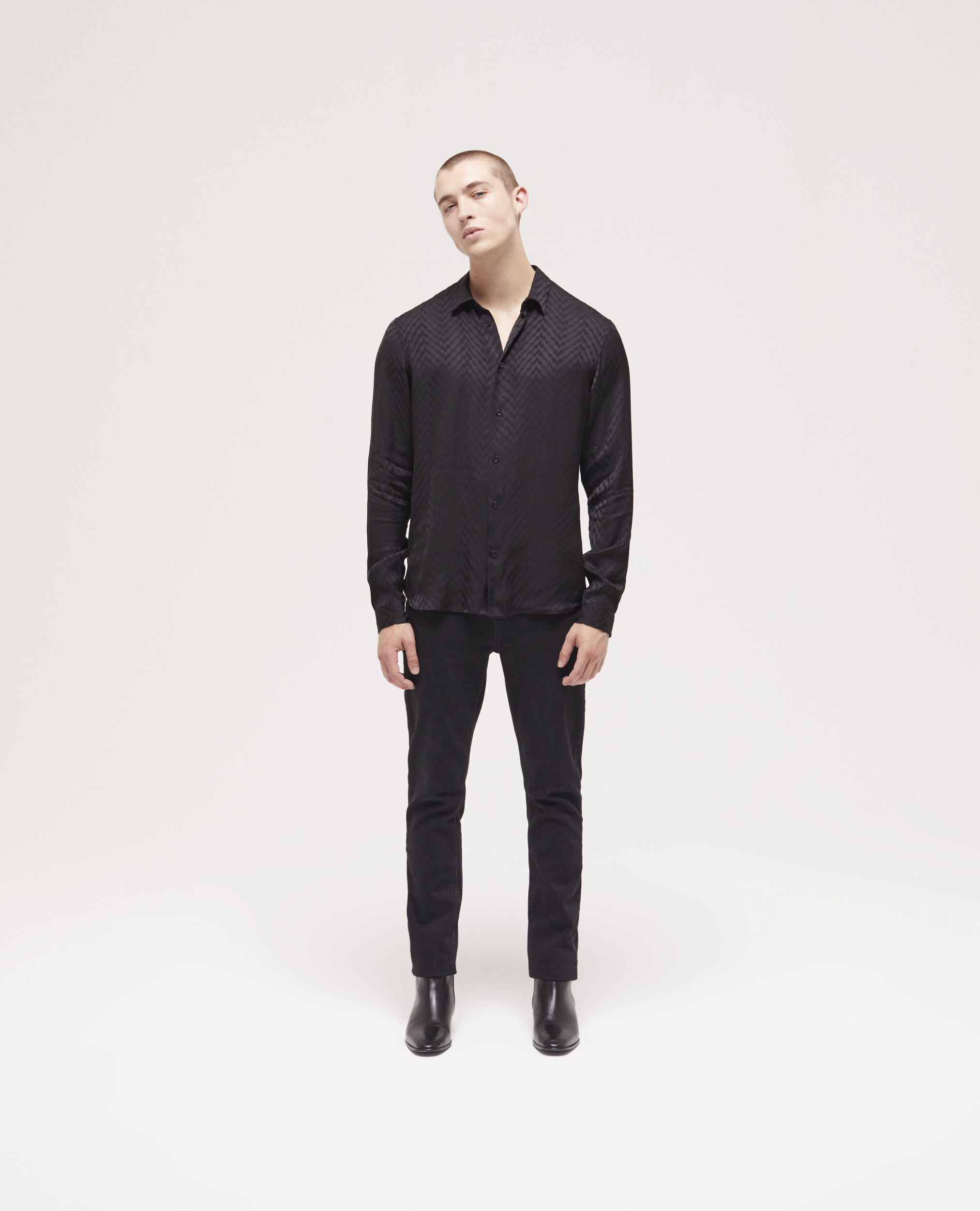 Chemise col classique en jacquard noire