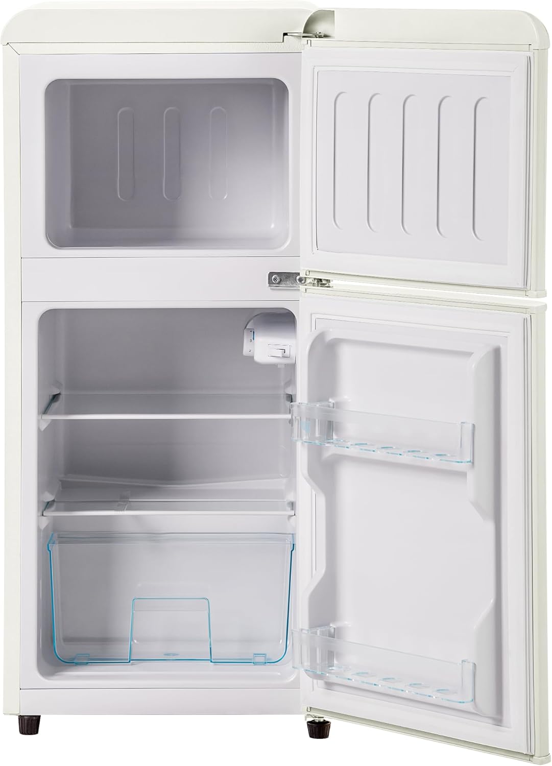 Merax Retro Kühlschrank, 60L Mini-Kühlschrank mit Gefrierschrank,Kühl-Gefrierkombination,22 Liter Gefrierfach, 38 Liter Kühlfach,102 kWh/Jahr, LED-Beleuchtung, cremeweiß