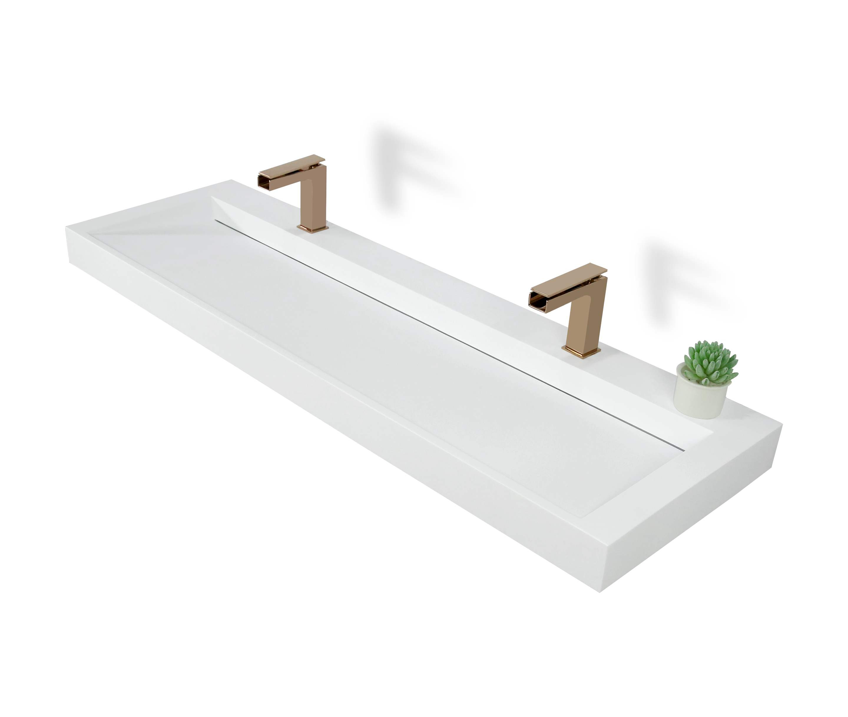 Saniclear Hoya solid surface wastafel 140x45,5cm met 2 kraangaten mat wit